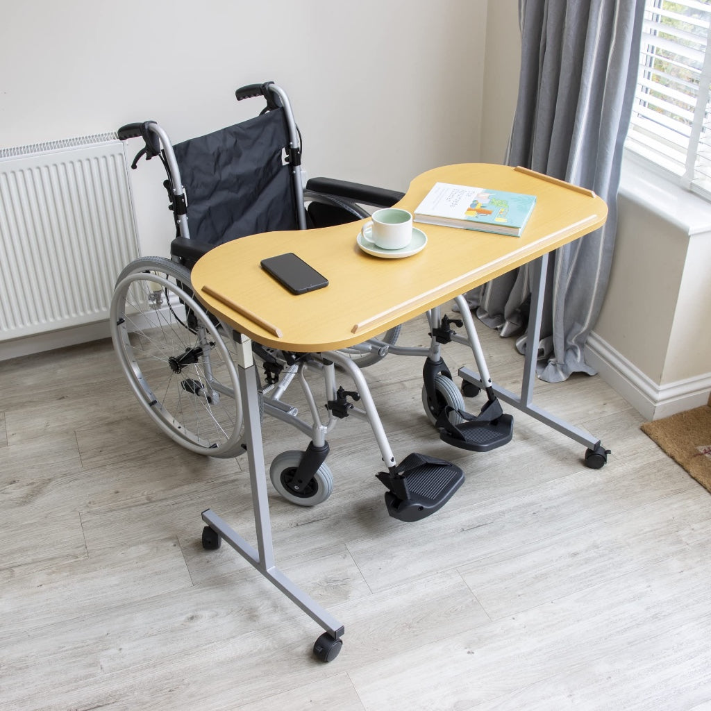 NRS Healthcare Adjustable Curved Over Bed or Chair Table M99394 with Lockable Castors Height Adjustable Mobile Desk for Eating and Reading - Like New