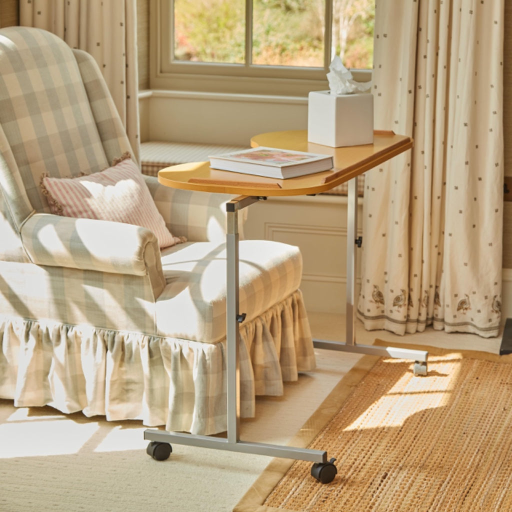 NRS Healthcare Adjustable Curved Over Bed or Chair Table M99394 with Lockable Castors Height Adjustable Mobile Desk for Eating and Reading - Like New