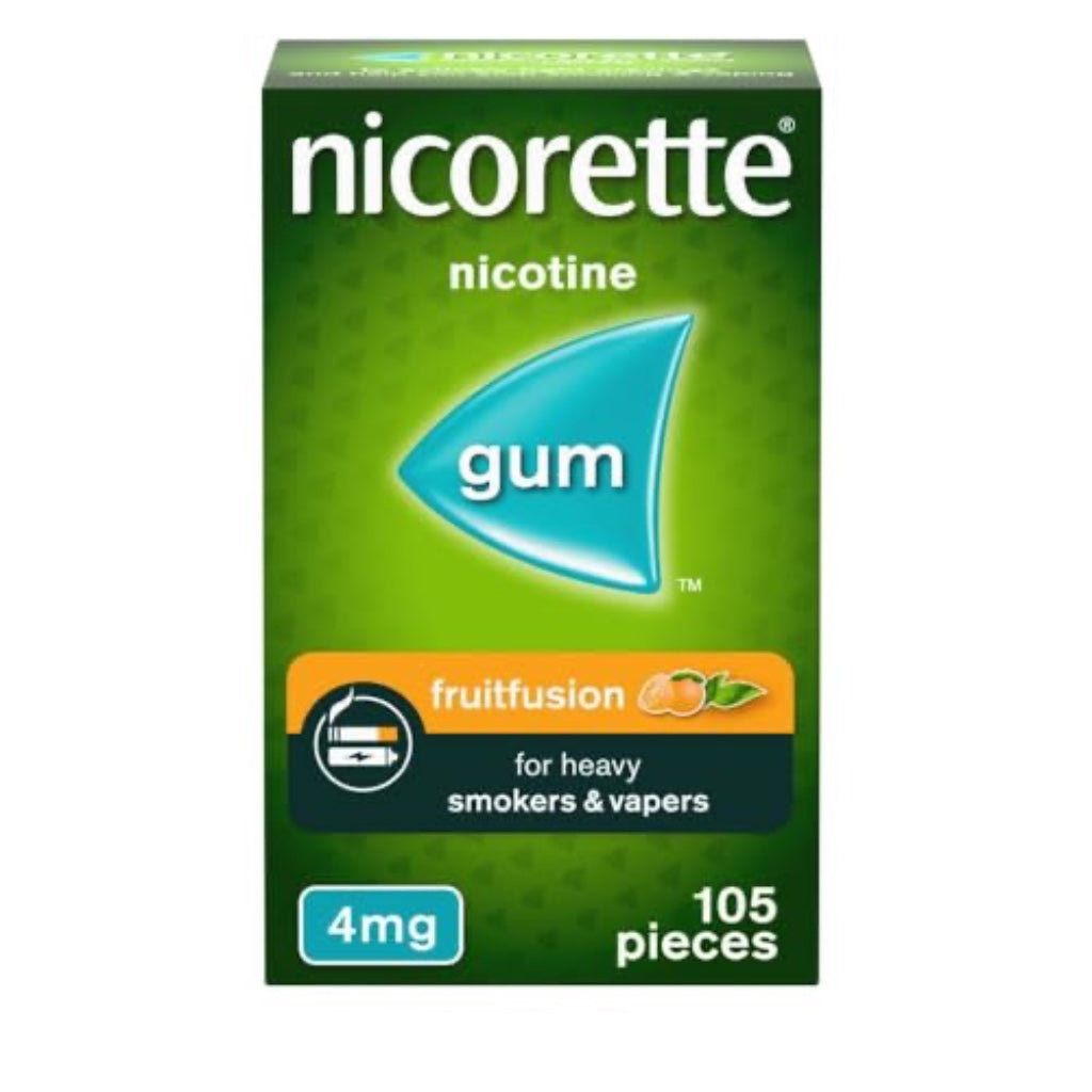 Nicorette Fruitfusion Nicotine Gum 4mg 105 Pieces - Fruit Flavour Stop Smoking and Vaping Aid - Cravings Relief Gum - Damaged Box - BBE 08/2028