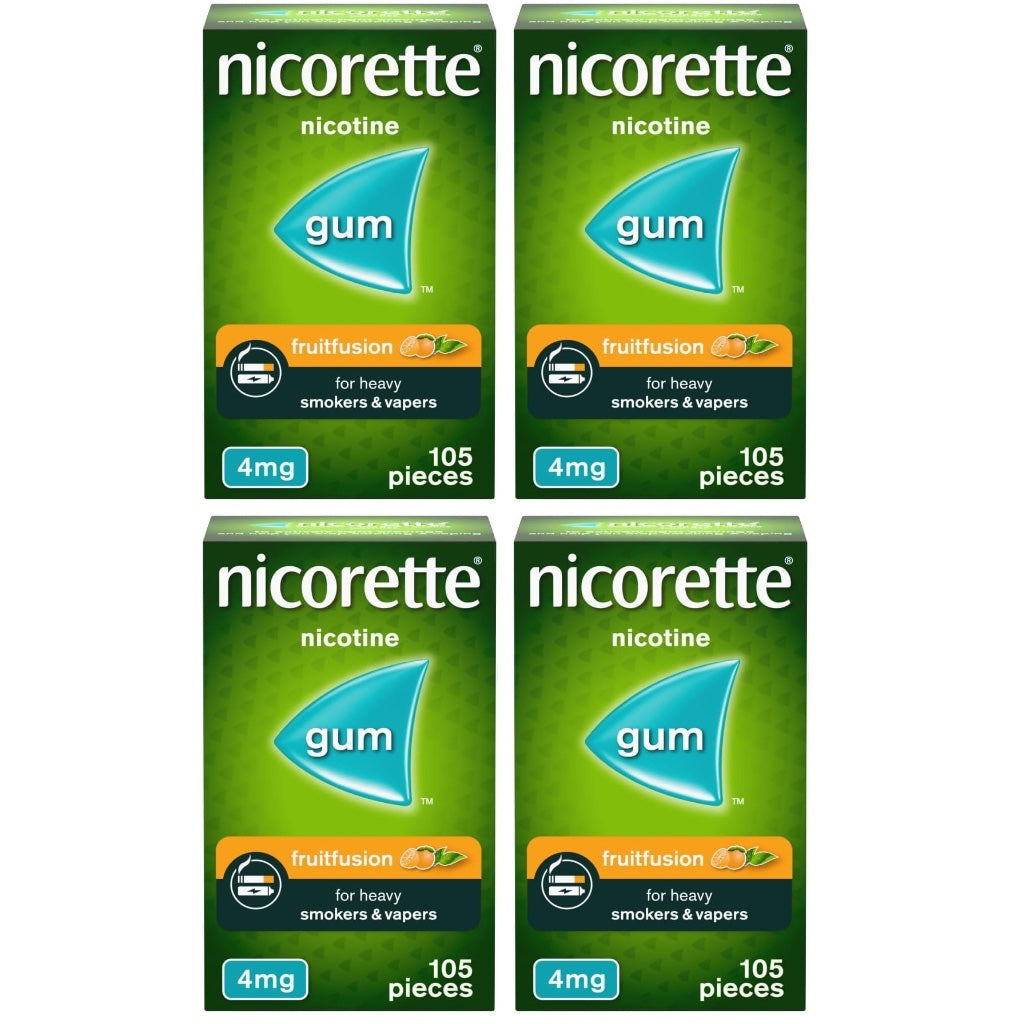 Nicorette Fruitfusion Nicotine Gum 4mg 105 Pieces - Fruit Flavour Stop Smoking and Vaping Aid - Cravings Relief Gum - Damaged Box - BBE 08/2028