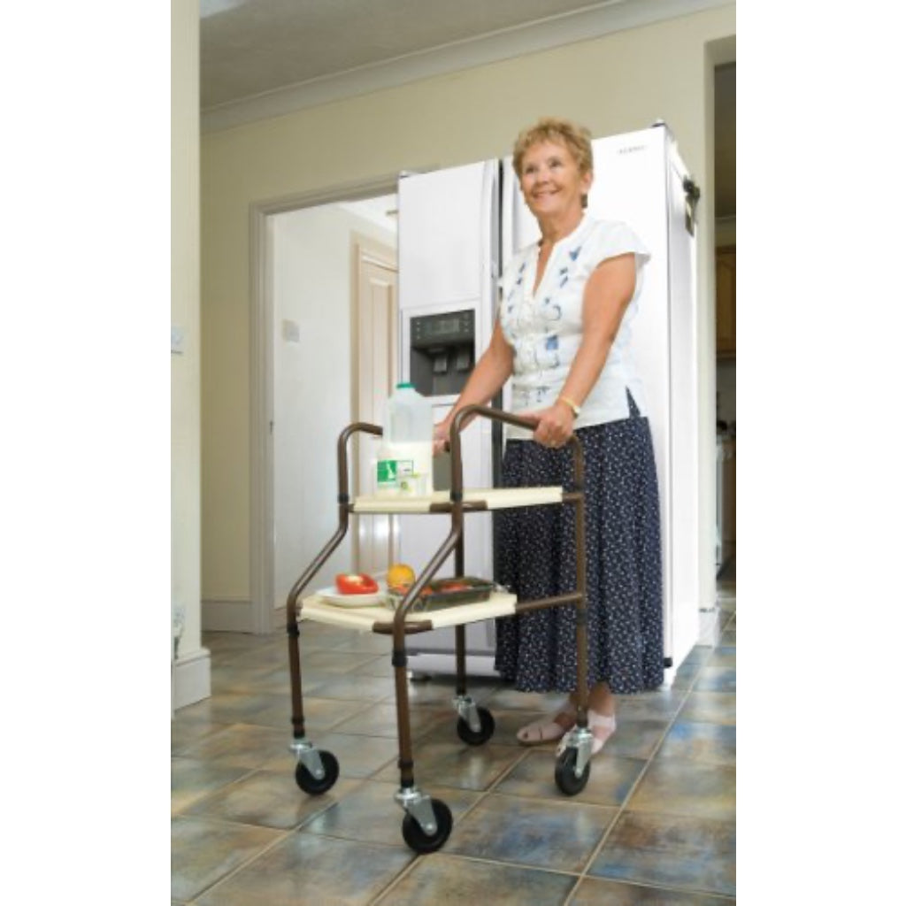NRS Healthcare M03792 Home Helper Trolley Standard Adjustable Height Mobility Kitchen Trolley with Trays and Braked Rear Wheels - Very Good