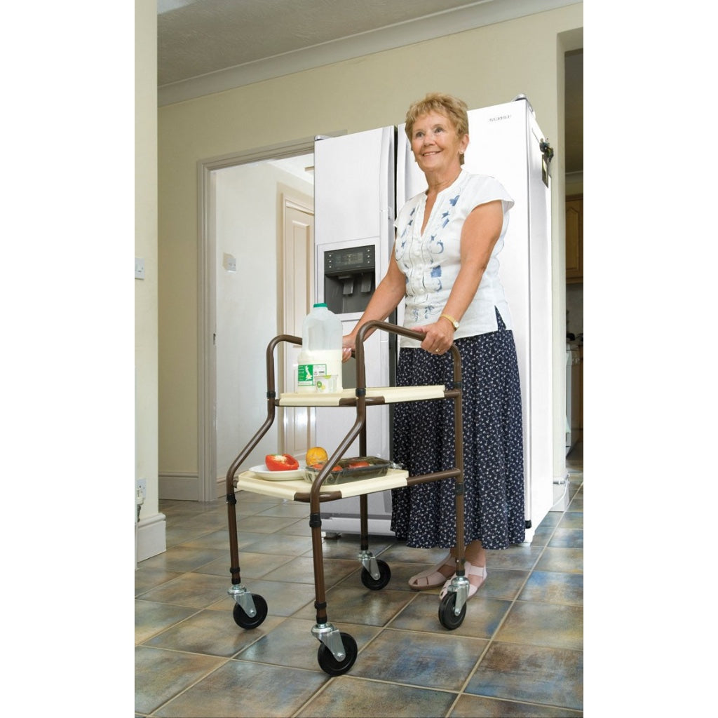 NRS Healthcare M03792 Home Helper Trolley Standard Adjustable Height Mobility Kitchen Trolley with Trays and Braked Rear Wheels - Very Good