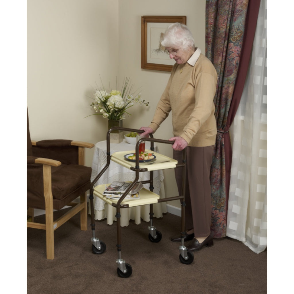 NRS Healthcare M03792 Home Helper Trolley Standard Adjustable Height Mobility Kitchen Trolley with Trays and Braked Rear Wheels - Very Good