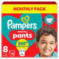 Pampers Baby-Dry Nappy Pants Size 8 117 Pack Monthly Box 17kg Plus 360 Fit Pull On Diapers with Stop and Protect Pocket - Damaged Box