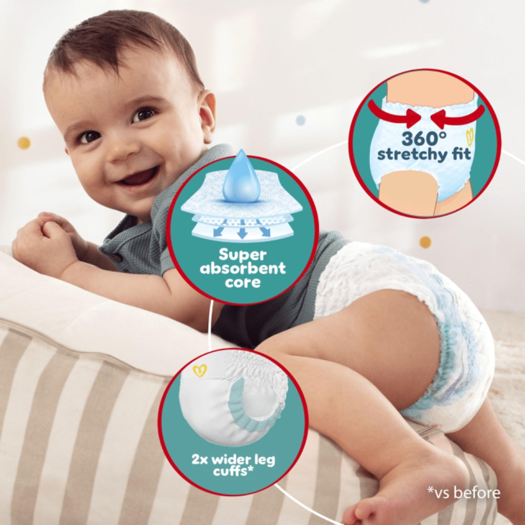 Pampers Baby-Dry Nappy Pants Size 8 117 Pack Monthly Box 17kg Plus 360 Fit Pull On Diapers with Stop and Protect Pocket - Damaged Box