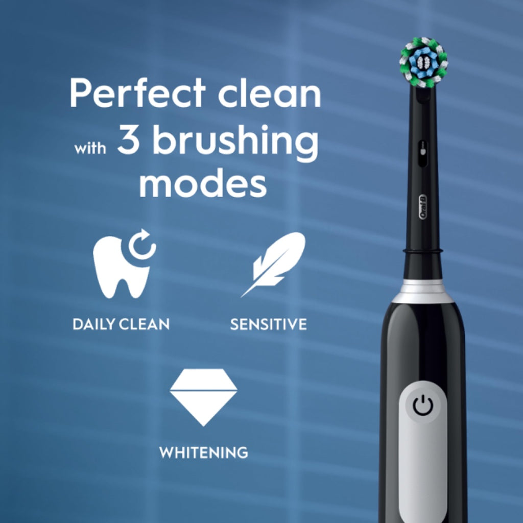 Oral-B Pro 1 Electric Toothbrush Black - Rechargeable Toothbrush with Pressure Sensor and 3D Cleaning - UK 2 Pin Plug - 1 Brush Head - Damaged Box