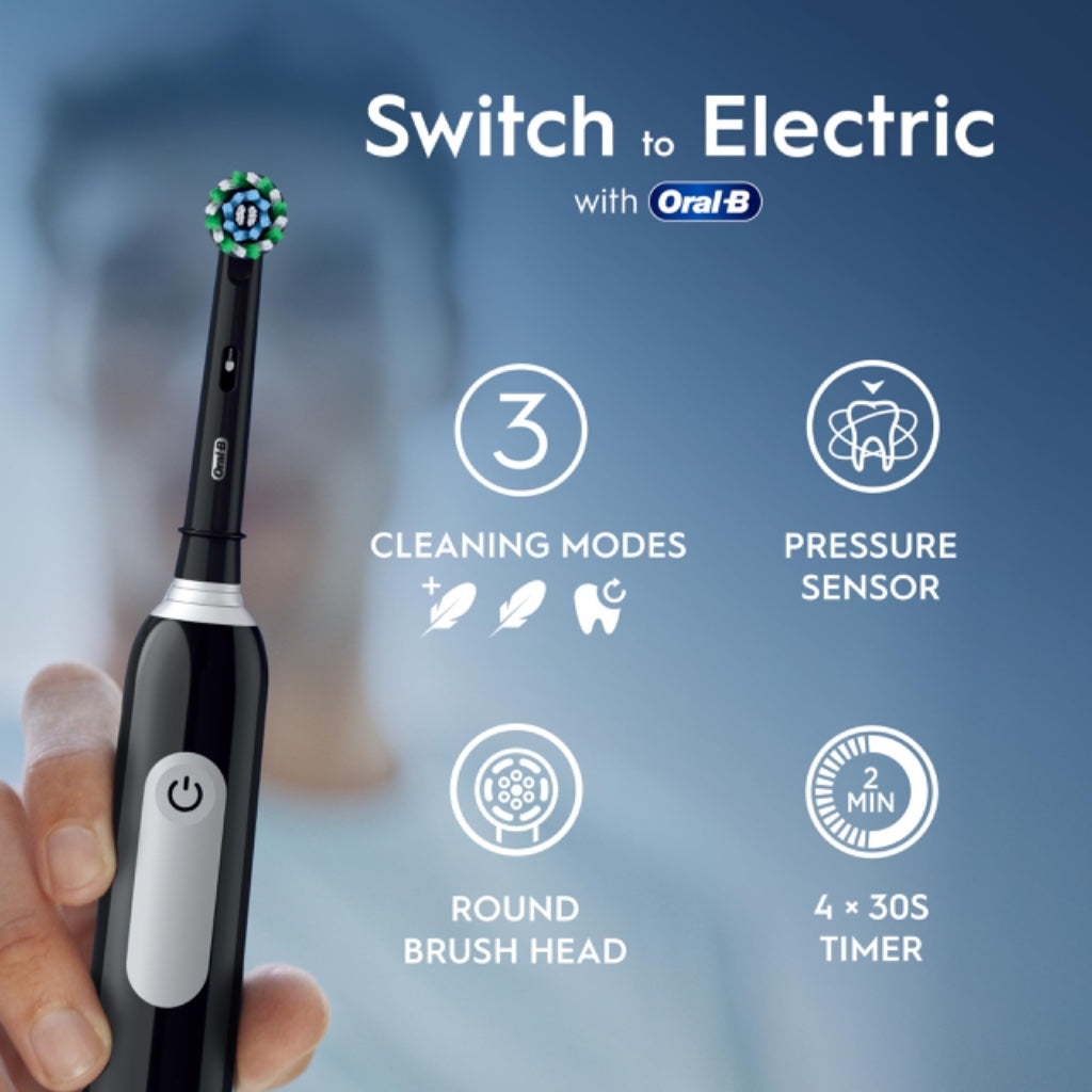 Oral-B Pro 1 Electric Toothbrush Black - Rechargeable Toothbrush with Pressure Sensor and 3D Cleaning - UK 2 Pin Plug - 1 Brush Head - Damaged Box
