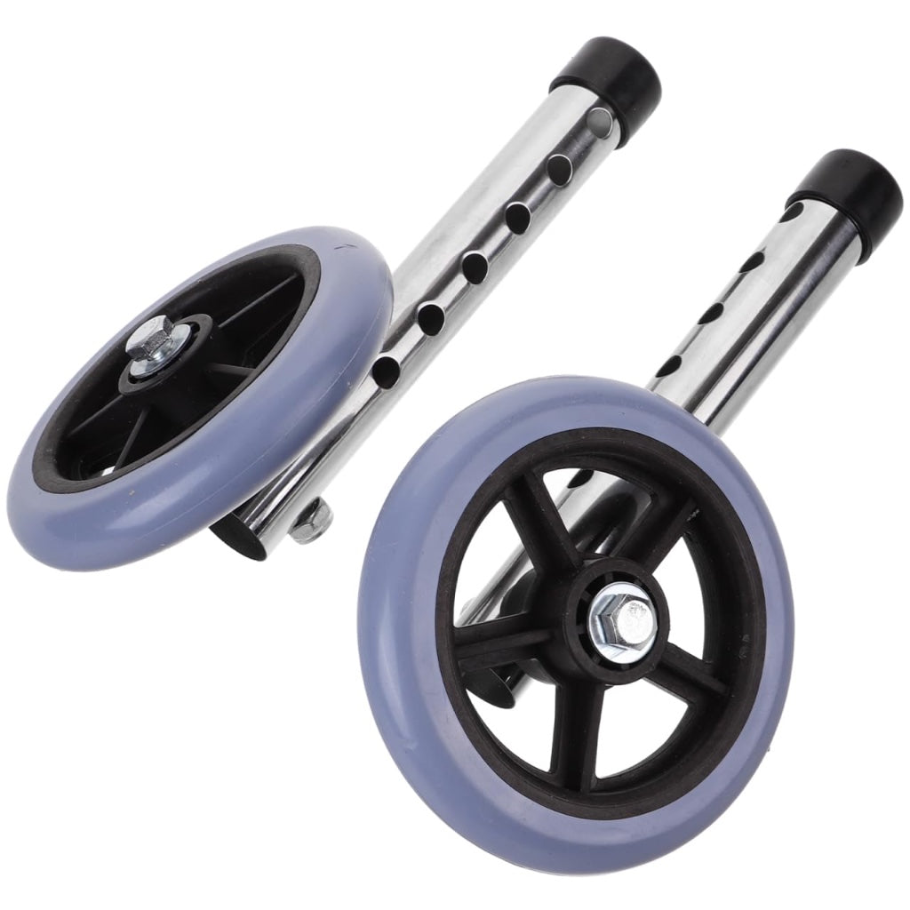 NRS Healthcare Aluminium Lightweight Replacement Coopers Walking Frame Wheels - Pair of Mobility Aid Spare Parts - Grey Rubber Wheels - Very Good