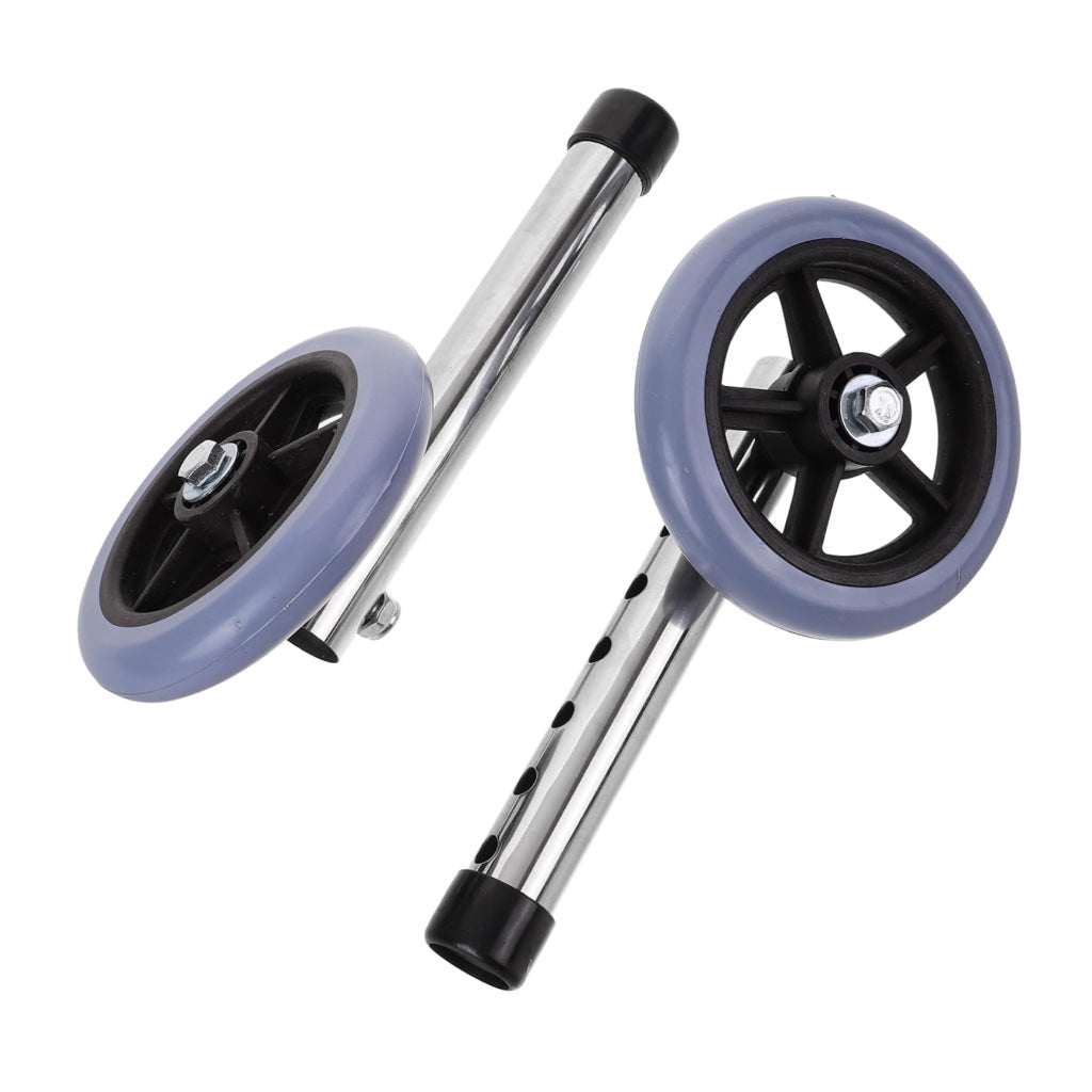 NRS Healthcare Aluminium Lightweight Replacement Coopers Walking Frame Wheels - Pair of Mobility Aid Spare Parts - Grey Rubber Wheels - Very Good