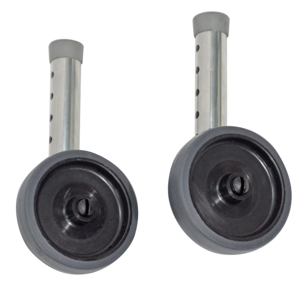 NRS Healthcare Aluminium Lightweight Replacement Coopers Walking Frame Wheels - Pair of Mobility Aid Spare Parts - Grey Rubber Wheels - Very Good