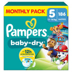 Pampers Baby-Dry Paw Patrol Edition Nappies Size 5 Monthly Pack 186 Count 11kg-16kg Disposable Baby Diapers Night Time Protection - Very Good