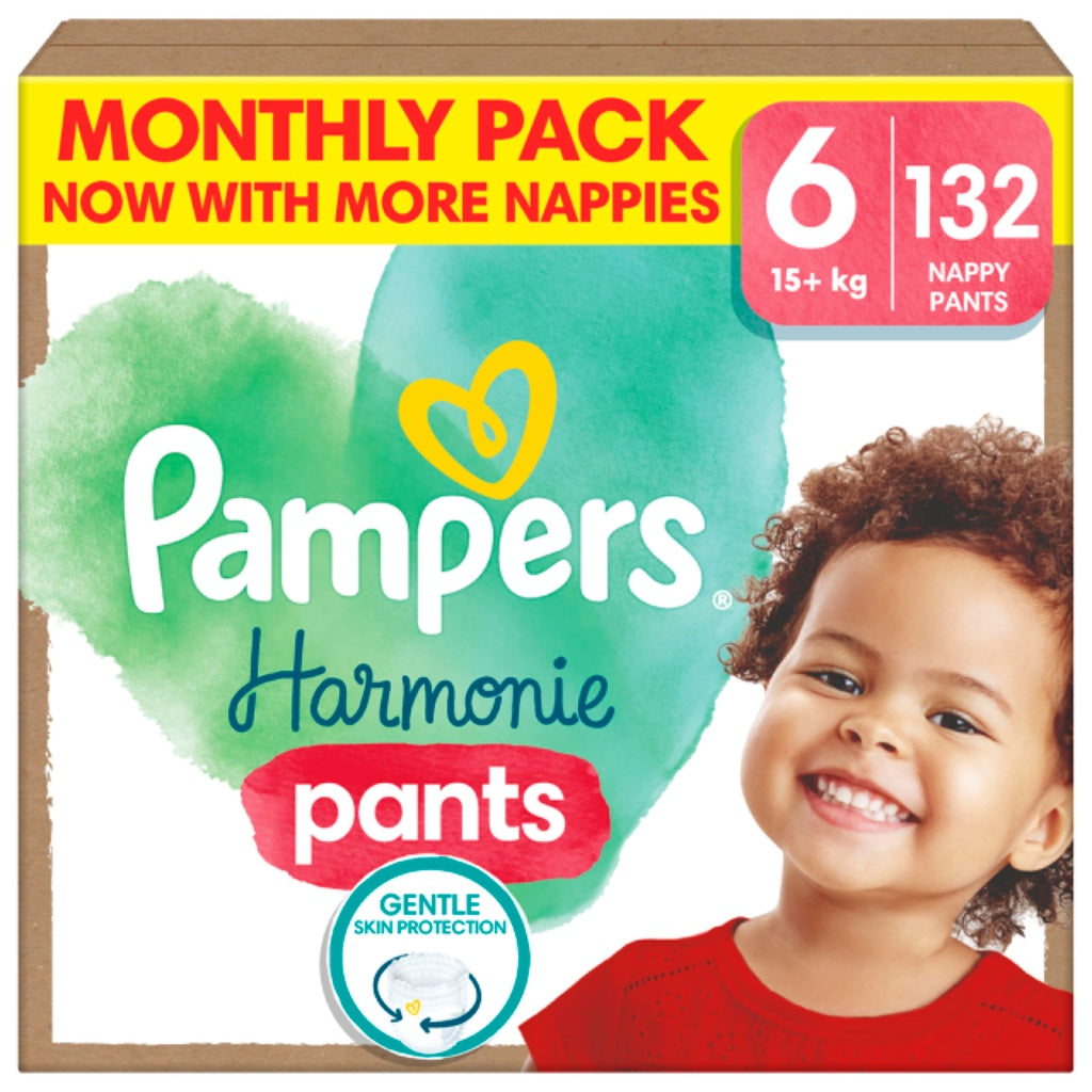 Pampers Harmonie Nappy Pants Size 5 Monthly Pack 144 Nappies 12kg-17kg Pull Ons Baby Diapers Hypoallergenic Gentle Skin Protection