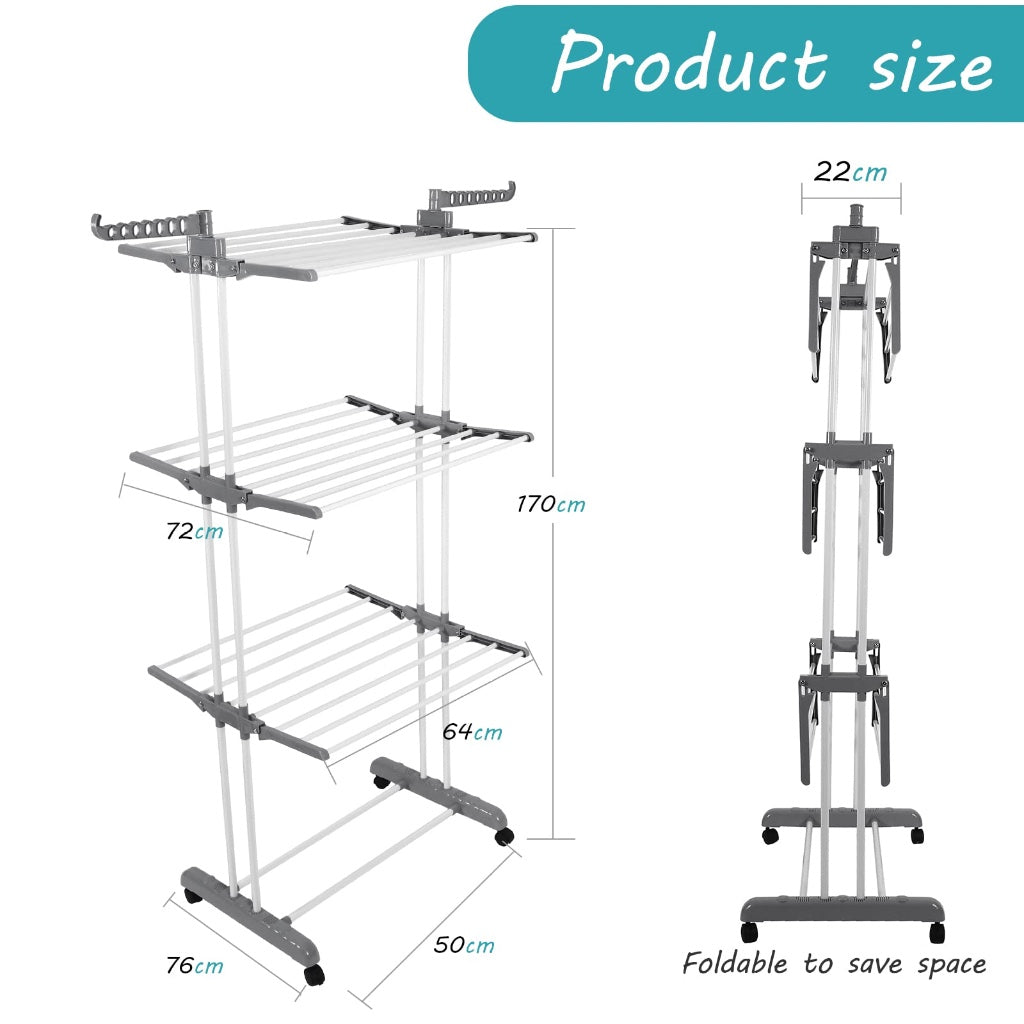 Rainberg Clothes Drying Rack 4-Tier Extra Large Foldable Clothes Airer with Wheels Stainless Steel Indoor Outdoor Laundry Garment Rack Wings - Like New