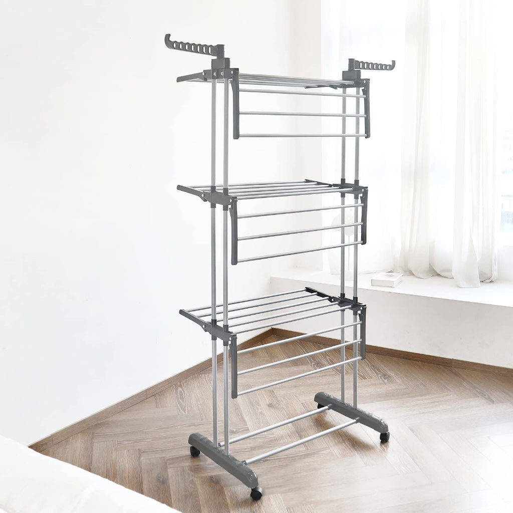 Rainberg Clothes Drying Rack 4-Tier Extra Large Foldable Clothes Airer with Wheels Stainless Steel Indoor Outdoor Laundry Garment Rack Wings - Like New