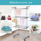 Rainberg Clothes Drying Rack 4-Tier Extra Large Foldable Clothes Airer with Wheels Stainless Steel Indoor Outdoor Laundry Garment Rack Wings - Like New