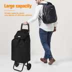 Rainberg 50L Lightweight 2 Wheel Shopping Trolley Black Hard Wearing Folding Collapsible Push Pull Cart for Groceries and Travel Storage - Like New