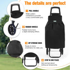 Rainberg 50L Lightweight 2 Wheel Shopping Trolley Black Hard Wearing Folding Collapsible Push Pull Cart for Groceries and Travel Storage - Like New