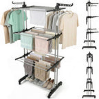 Rainberg Clothes Drying Rack Extra Large 4-Tier Foldable Laundry Airer Stainless Steel Indoor Outdoor Garment Rack with Wheels and Wings - Very Good