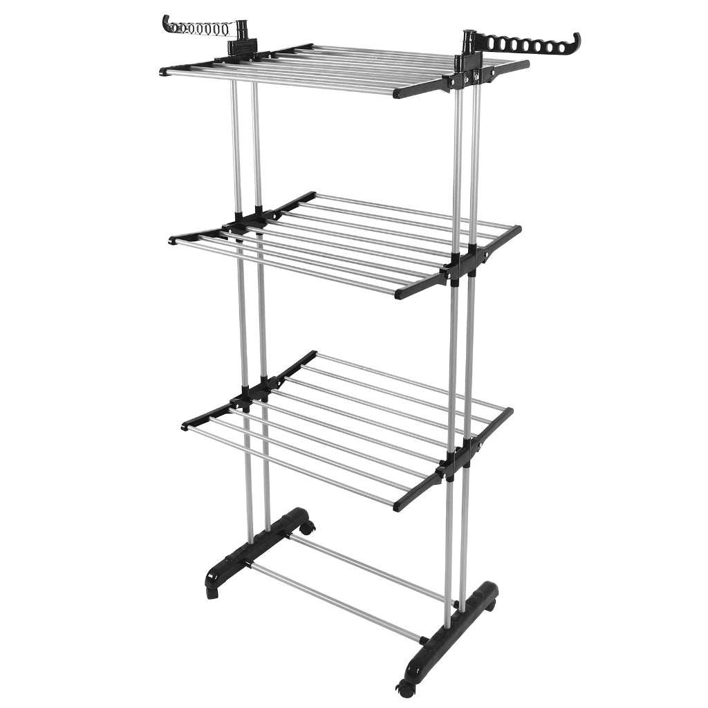 Rainberg Clothes Drying Rack Extra Large 4-Tier Foldable Laundry Airer Stainless Steel Indoor Outdoor Garment Rack with Wheels and Wings - Very Good