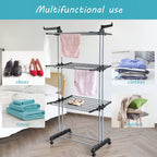 Rainberg Clothes Drying Rack Extra Large 4-Tier Foldable Laundry Airer Stainless Steel Indoor Outdoor Garment Rack with Wheels and Wings - Very Good