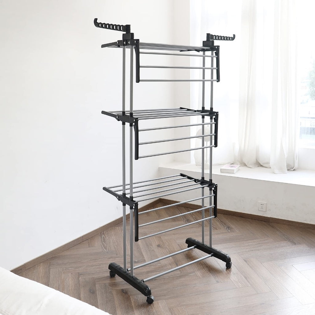 Rainberg Clothes Drying Rack Extra Large 4-Tier Foldable Laundry Airer Stainless Steel Indoor Outdoor Garment Rack with Wheels and Wings - Very Good