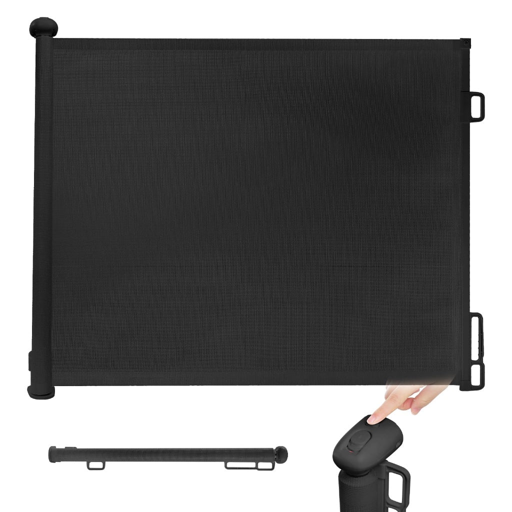 Rainberg Retractable Baby and Pet Stair Gate 150cm Wide x 80cm Tall One Hand Operation Safety Gate for Doorways and Hallways Black - Damaged Box