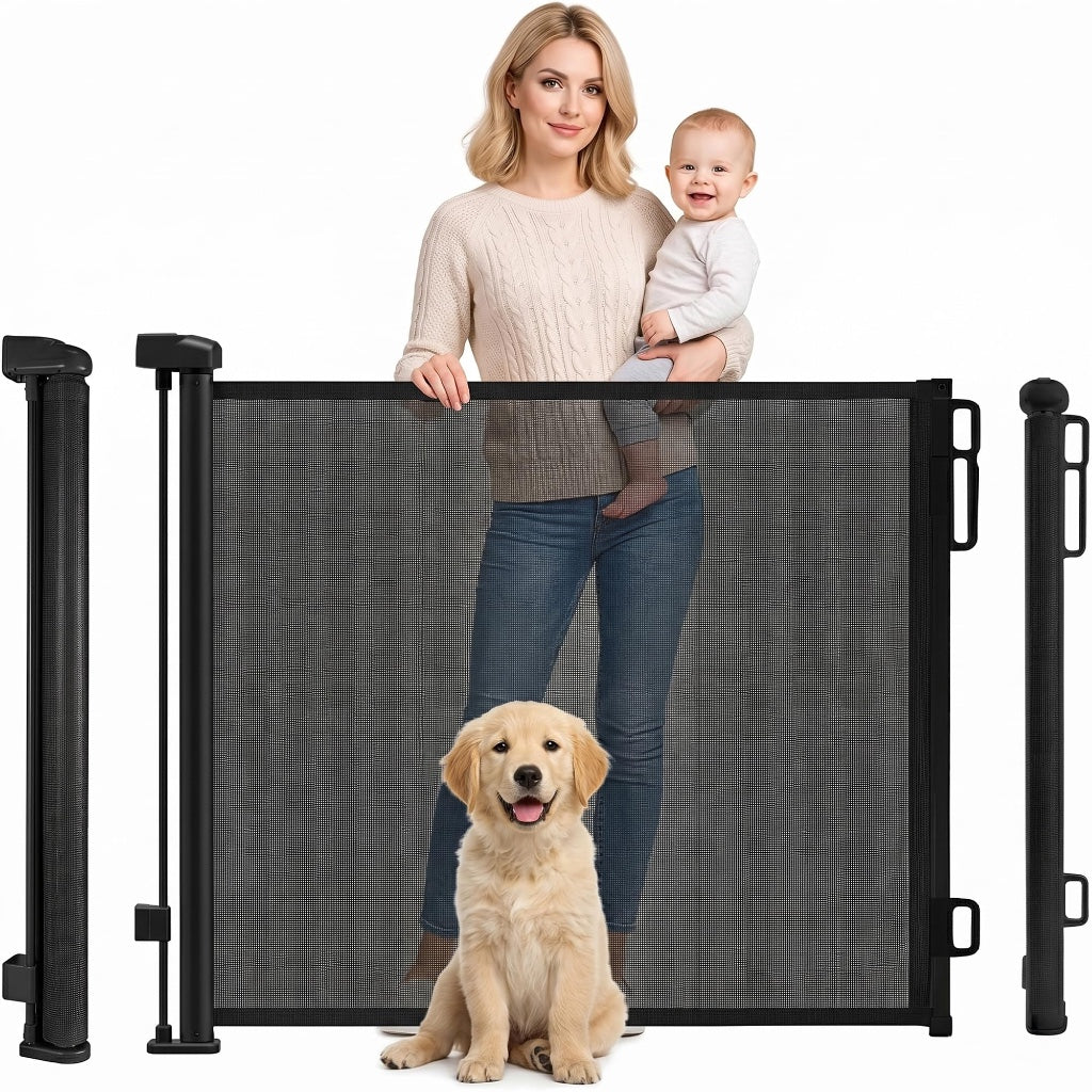 Rainberg Retractable Baby and Pet Stair Gate 150cm Wide x 80cm Tall Mesh Safety Gate for Doorways Hallways and Kitchen One Hand Operation - Like New