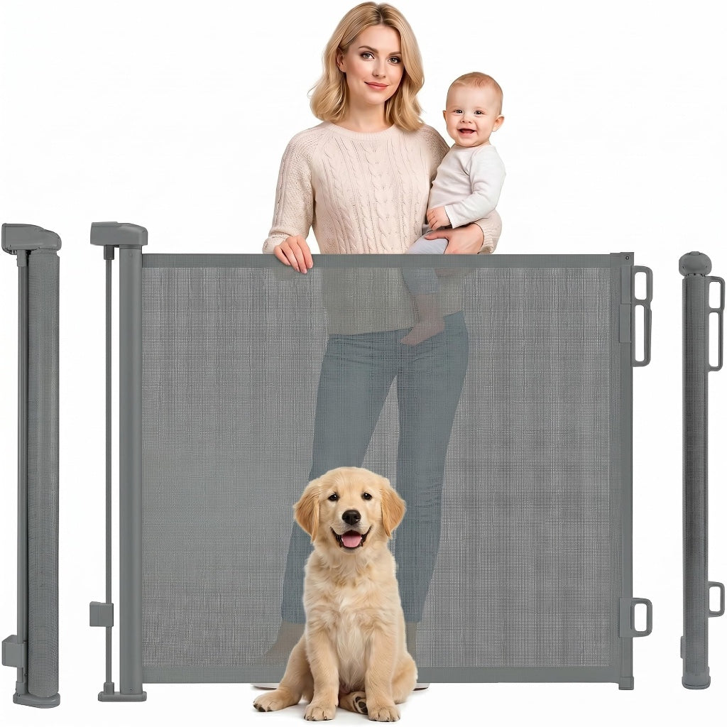 Rainberg Retractable Baby and Pet Stair Gate 150cm Wide x 80cm Tall Mesh Safety Gate for Doorways Hallways and Kitchen One Hand Operation - Like New