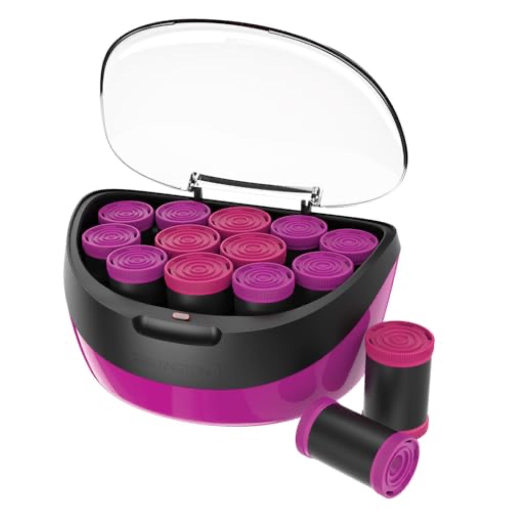 Remington H5670 Jumbo Heated Hair Rollers Set of 12 Velvet Flocked Ceramic Ionic Rollers with Wax Core and Clips 35mm and 40mm Pink Black - Very Good
