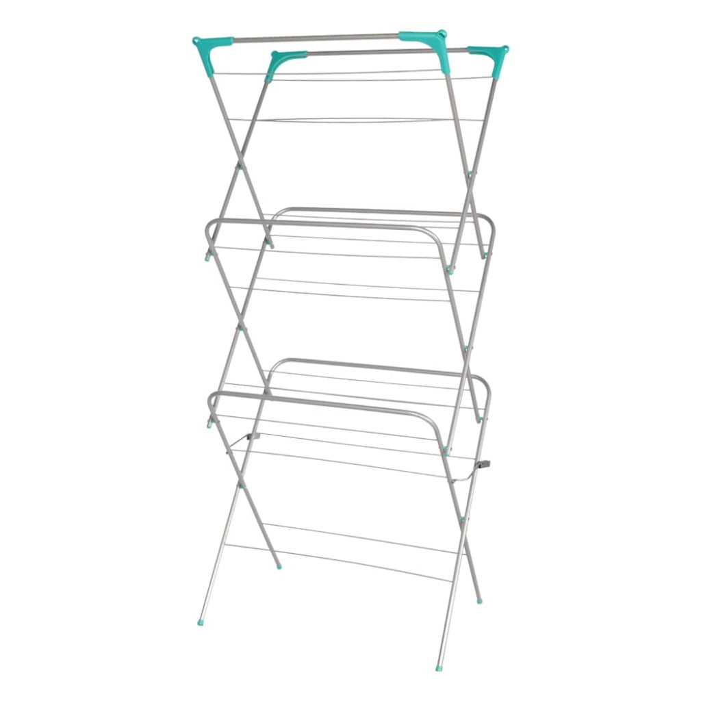 Ram 3 Tier Deluxe Clothes Airer Foldable Heavy Duty Indoor Laundry Drying Rack with 4 Corner Hooks and Sock Dryer 14m Airing Capacity