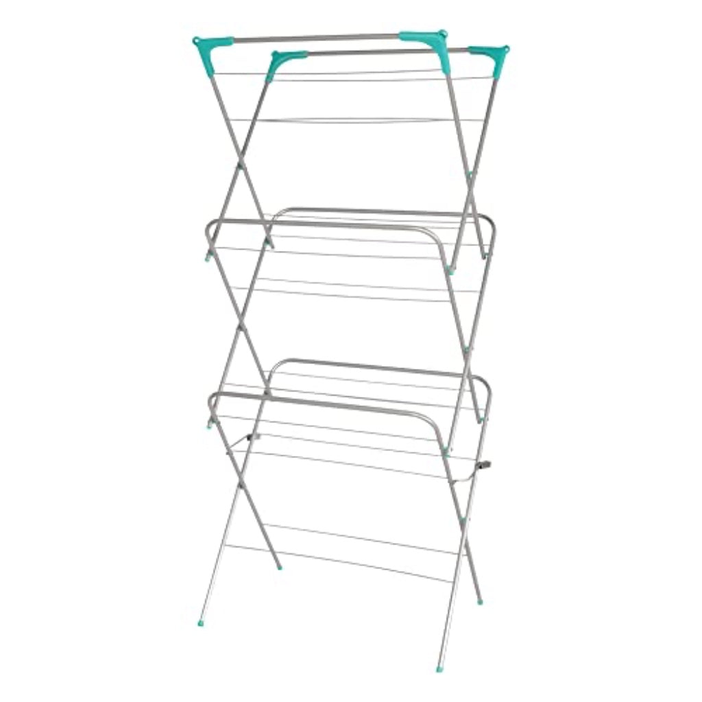 Ram 3 Tier Deluxe Clothes Airer Foldable Heavy Duty Indoor Laundry Drying Rack with 4 Corner Hooks and Sock Dryer 14m Airing Capacity