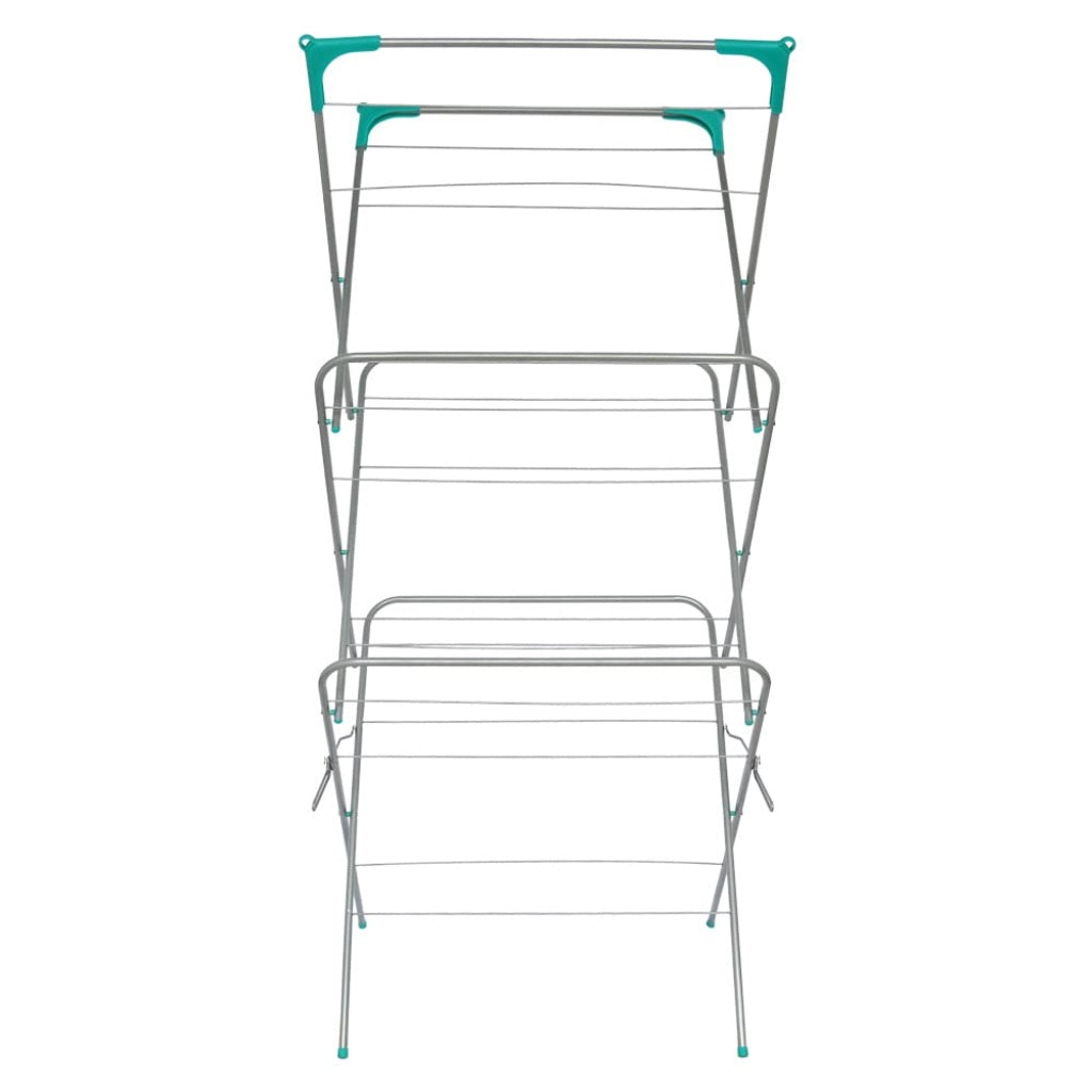 Ram 3 Tier Deluxe Clothes Airer Foldable Heavy Duty Indoor Laundry Drying Rack with 4 Corner Hooks and Sock Dryer 14m Airing Capacity