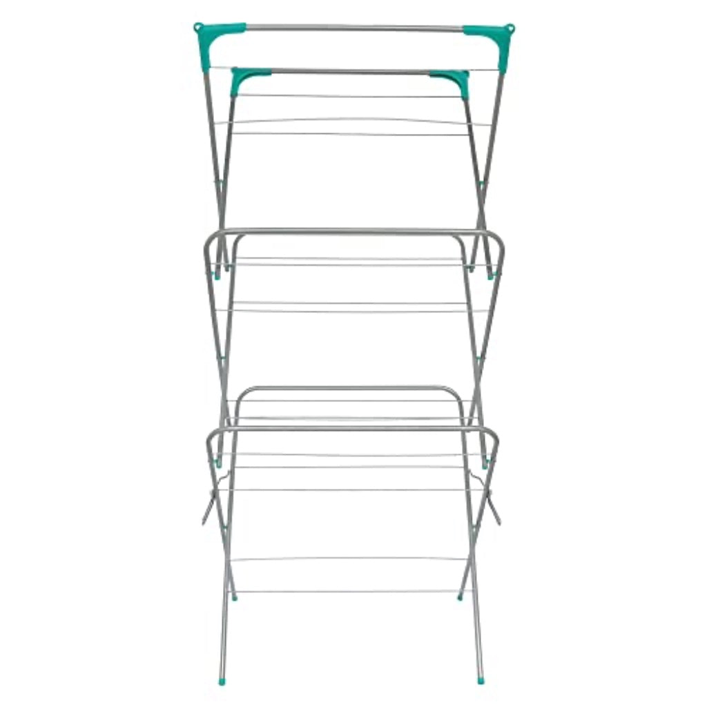 Ram 3 Tier Deluxe Clothes Airer Foldable Heavy Duty Indoor Laundry Drying Rack with 4 Corner Hooks and Sock Dryer 14m Airing Capacity