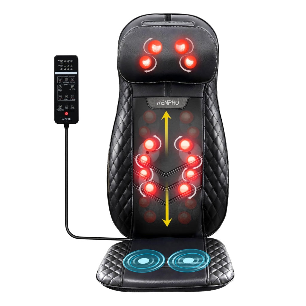 RENPHO Back Massager with Heat, Gifts for Women, Shiatsu Massage Chair Full Body, Neck-Massager Height Adjustable, Back Massagers Deep Tissue Kneading, Massagers Seat Vibration, Massage at Home - Like New