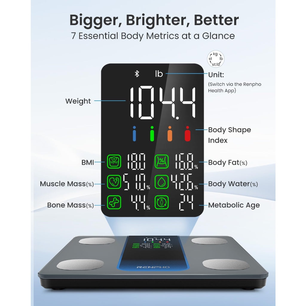 Renpho Elis 2XL Smart Scales for Body Weight 7-in-1 Large Display Bluetooth Body Fat Scale BMI Fitness Tracker 500lbs High Accuracy 11.8 - Very Good
