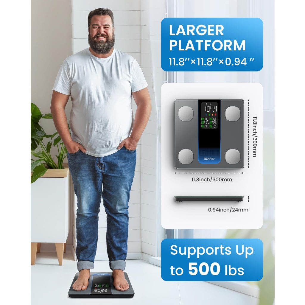 Renpho Elis 2XL Smart Body Weight Scales Bluetooth Digital Bathroom Scale 7-in-1 Large Display BMI Fat Fitness Tracker 500lb Capacity 11.8in - Like New