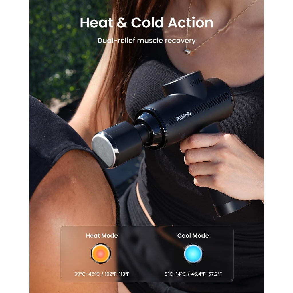 Renpho Active Thermacool 2 Massage Gun Deep Tissue Percussion Massager with Heat and Cold Therapy 5 Speeds 5 Heads and Carry Case for
