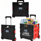 Rainberg Heavy Duty Folding Trolley Box Cart Extra Large 35kg Capacity Portable Shopping Crate and Boot Organiser Folds Flat Black and