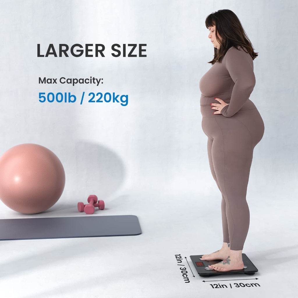 RENPHO Scale for Body Weight 500lbs, Extra-High Capacity Smart Bathroom Scale with Ultra Wide Platform 12 x 12 inches, Body Fat Scale with Large LED Display, Health Monitor Sync App, Elis 1