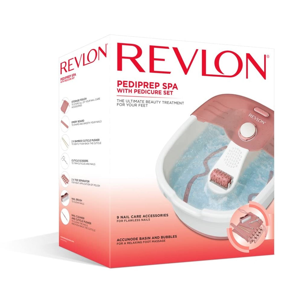 Revlon Pediprep Spa Foot Bath and Pedicure Set RVFB7021P with Pumice Stone and Accunode Massage Basin Pink and White - Damaged Box