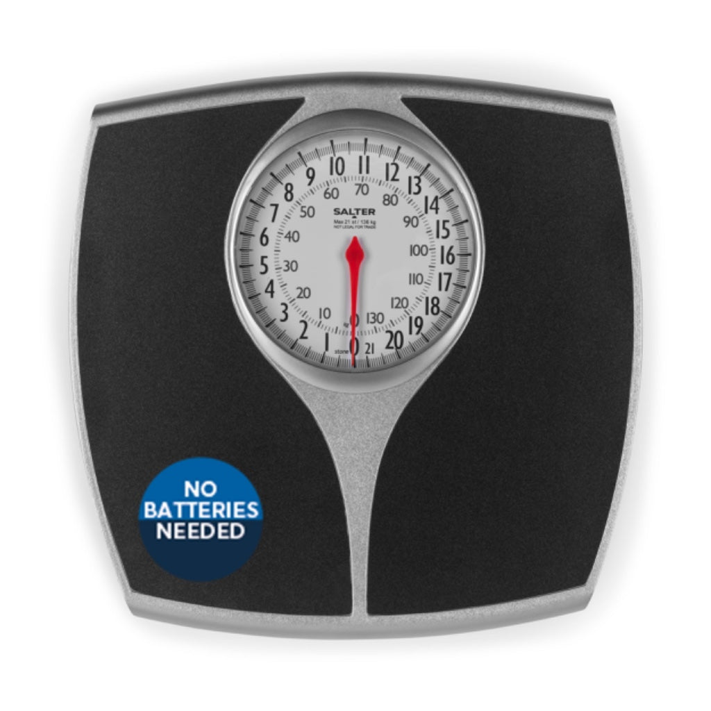 Salter 148 BKSVDR Speedo Dial Mechanical Bathroom Scales Large Platform Analogue Body Weight Scale 136kg 21st Capacity Black and Silver - Damaged Box
