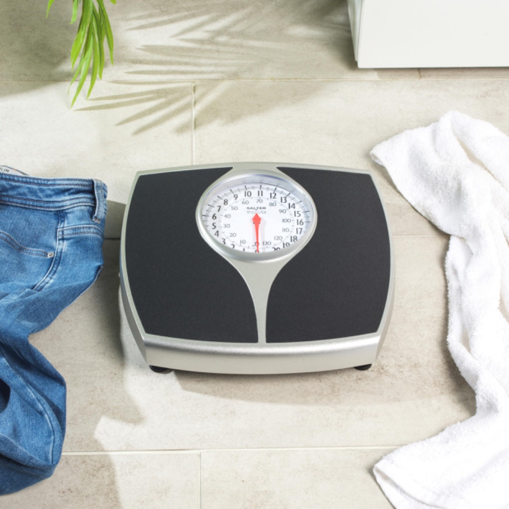 Salter 148 BKSVDR Speedo Dial Mechanical Bathroom Scales Large Platform Analogue Body Weight Scale 136kg 21st Capacity Black and Silver - Damaged Box