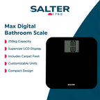 Salter 9049 BK3R Max Digital Bathroom Scales High Capacity 250kg Body Weight Scale with Supersize LCD Display Carpet Feet and Battery Black - Damaged Box