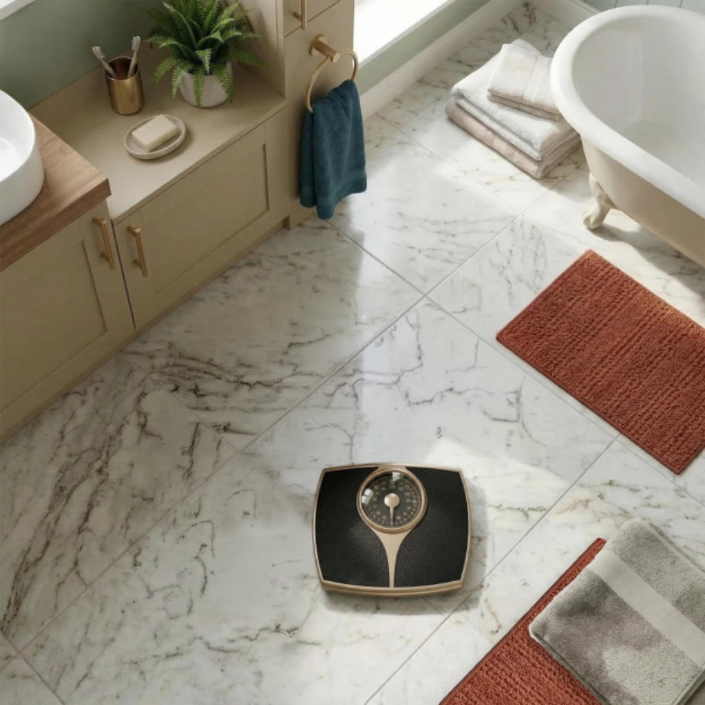 Salter Speedo Dial Mechanical Bathroom Scale - Analog Body Weight Scale No Batteries Required 136kg Capacity KG ST LBS Large Platform Gold - Damaged Box