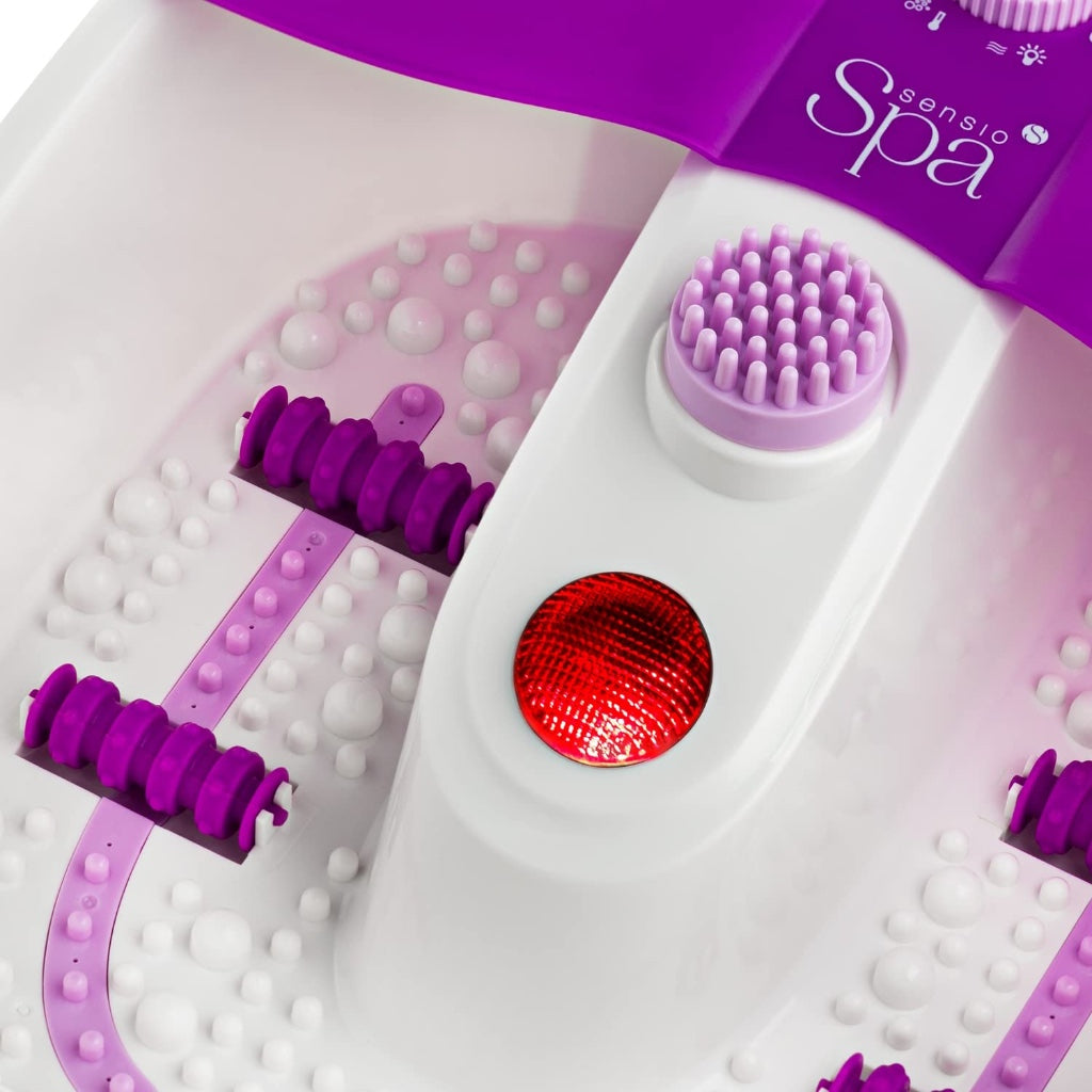 Sensio Spa Heated Foot Spa Massager with Bubbles Red Light and Massage Rollers - Foot Bath with 9 Piece Pedicure Set for Home Foot Care