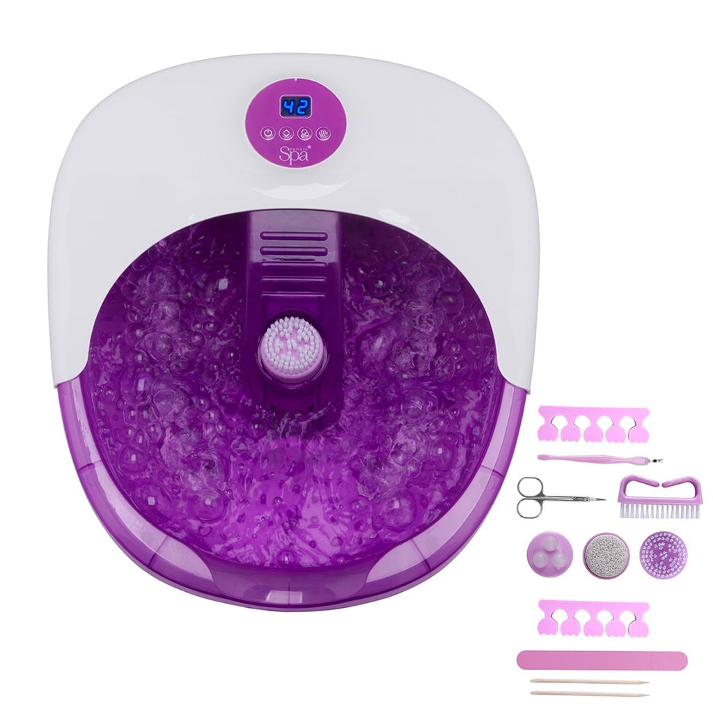Sensio Spa Heated Foot Spa Massager with Bubbles Red Light and Massage Rollers - Foot Bath with 9 Piece Pedicure Set for Home Foot Care