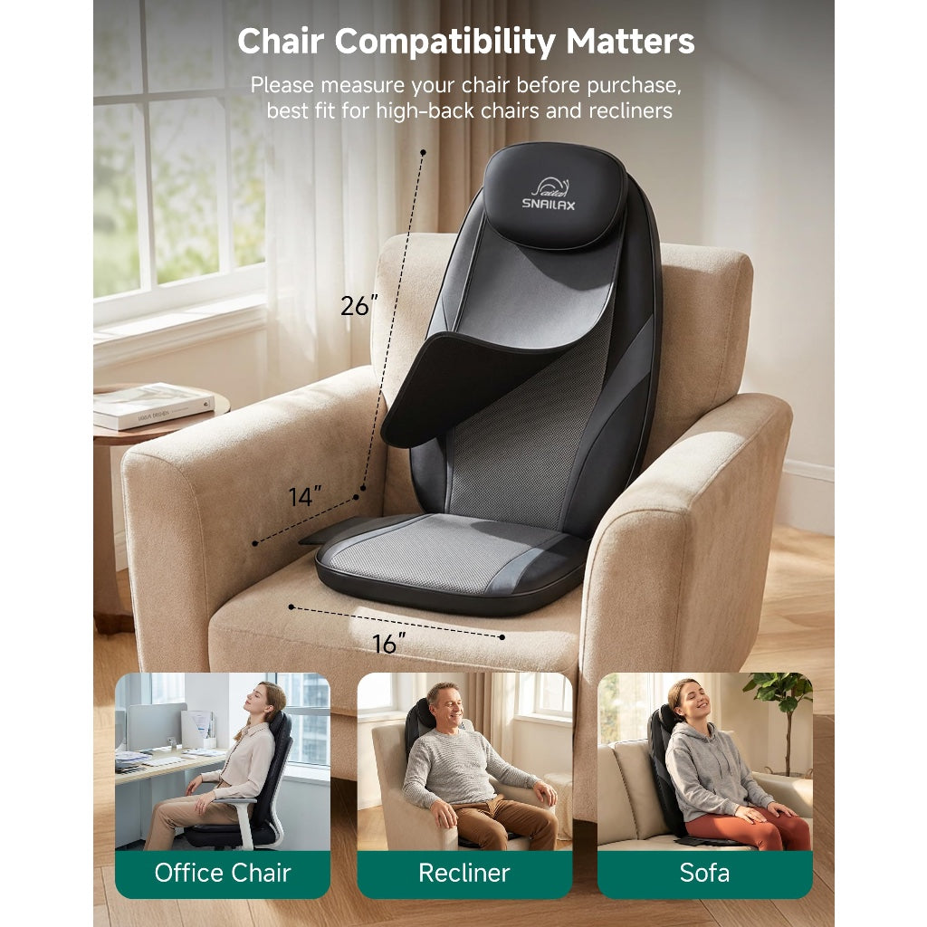Snailax Back Massager with Heat Shiatsu Massage Chair Pad Deep Kneading Seat Cushion for Neck Shoulders and Lower Back Pain Relief - Like New
