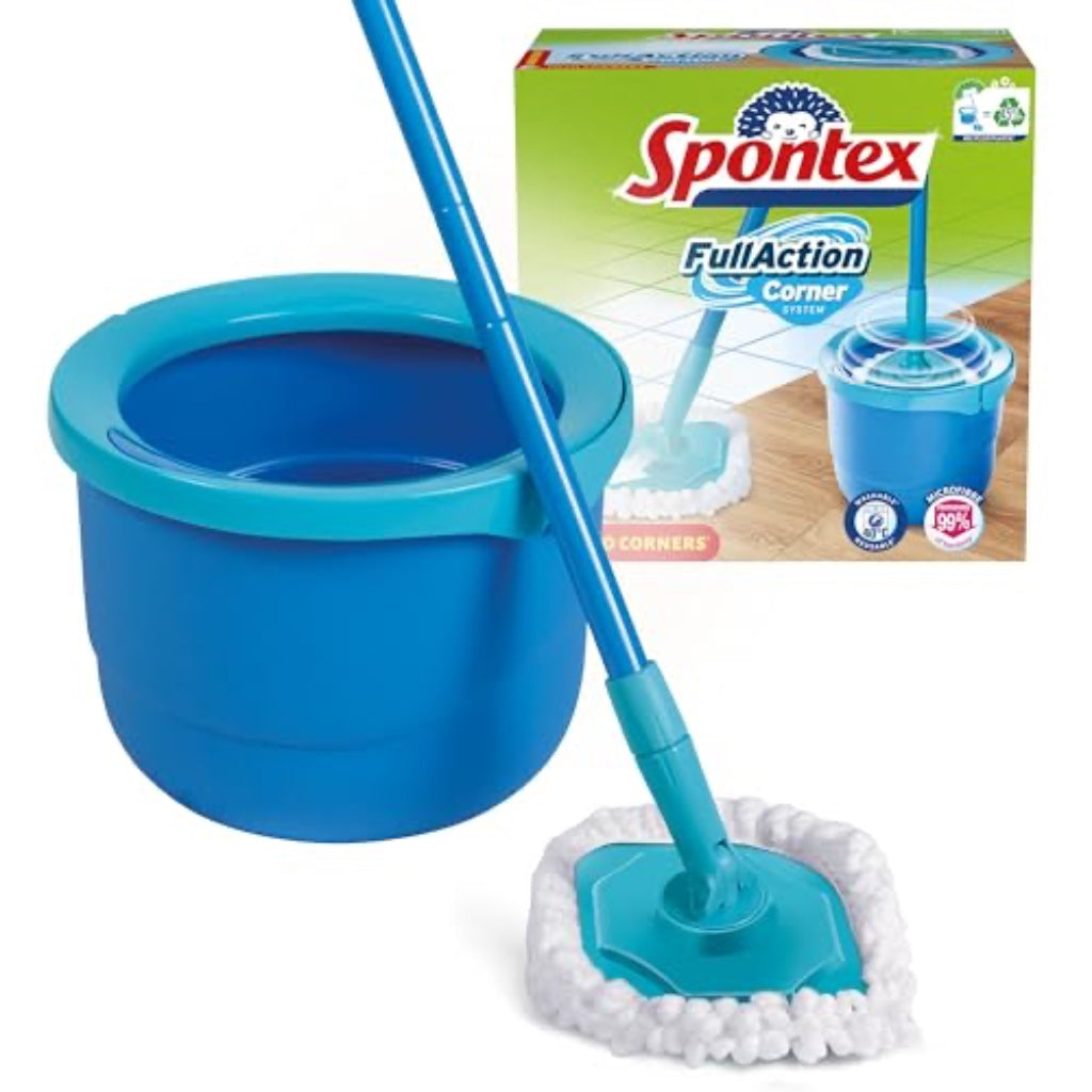Spontex Full Action Corner System Spin Mop and Bucket Set Microfibre Floor Cleaner for Wood Laminate and Tile 360 Degree Wringing System - Very Good