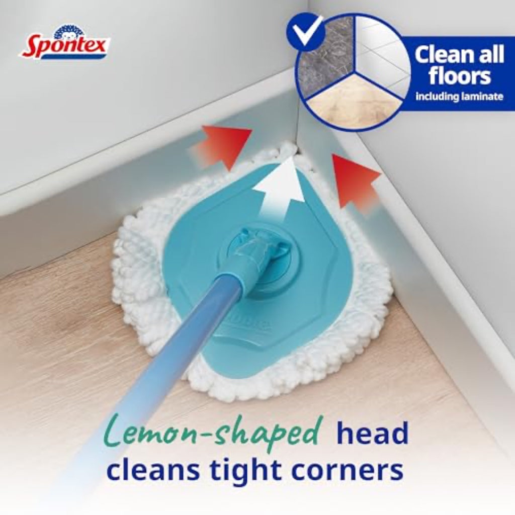 Spontex Full Action Corner System Spin Mop and Bucket Set Microfibre Floor Cleaner for Wood Laminate and Tile 360 Degree Wringing System - Very Good