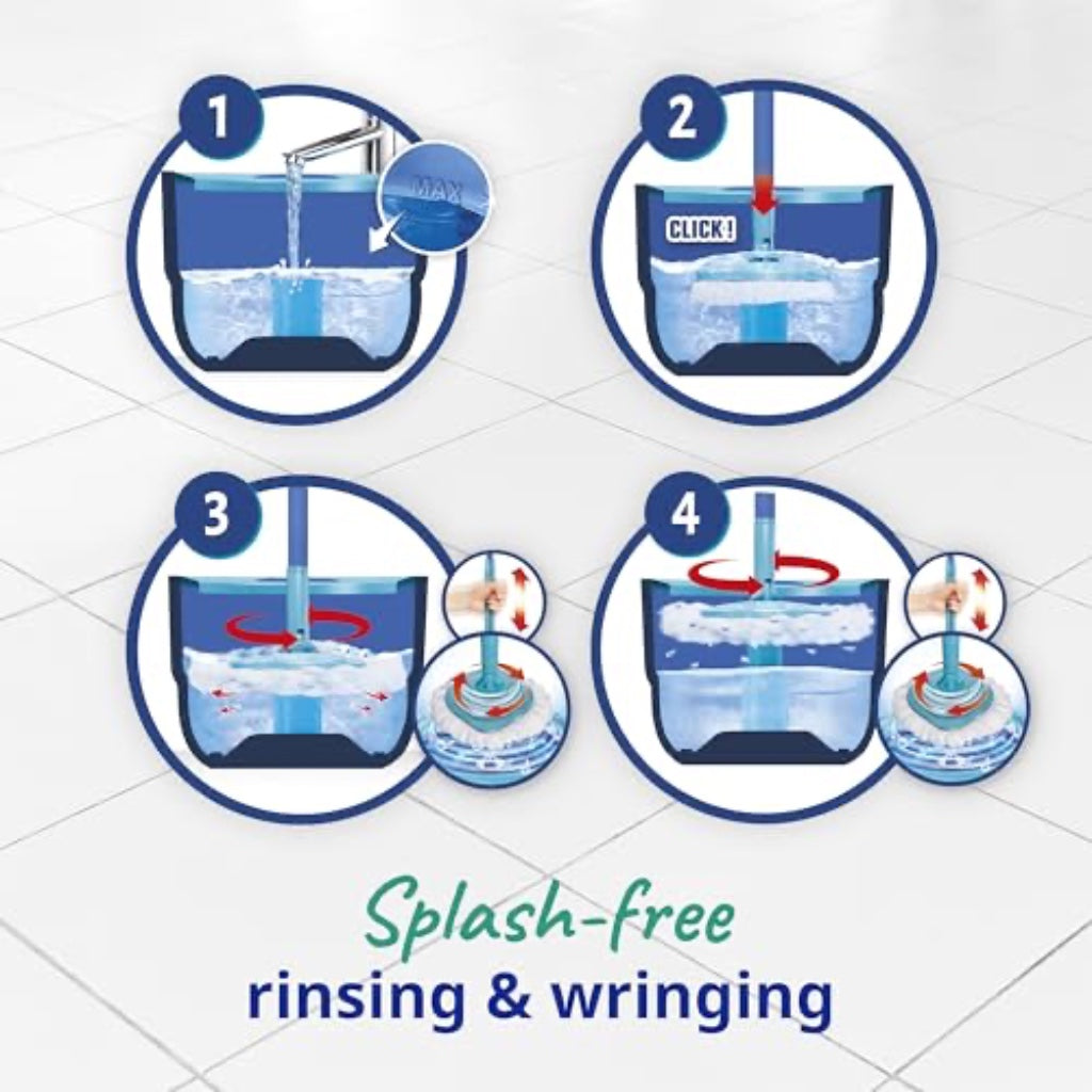 Spontex Full Action Corner System Spin Mop and Bucket Set Microfibre Floor Cleaner for Wood Laminate and Tile 360 Degree Wringing System - Very Good